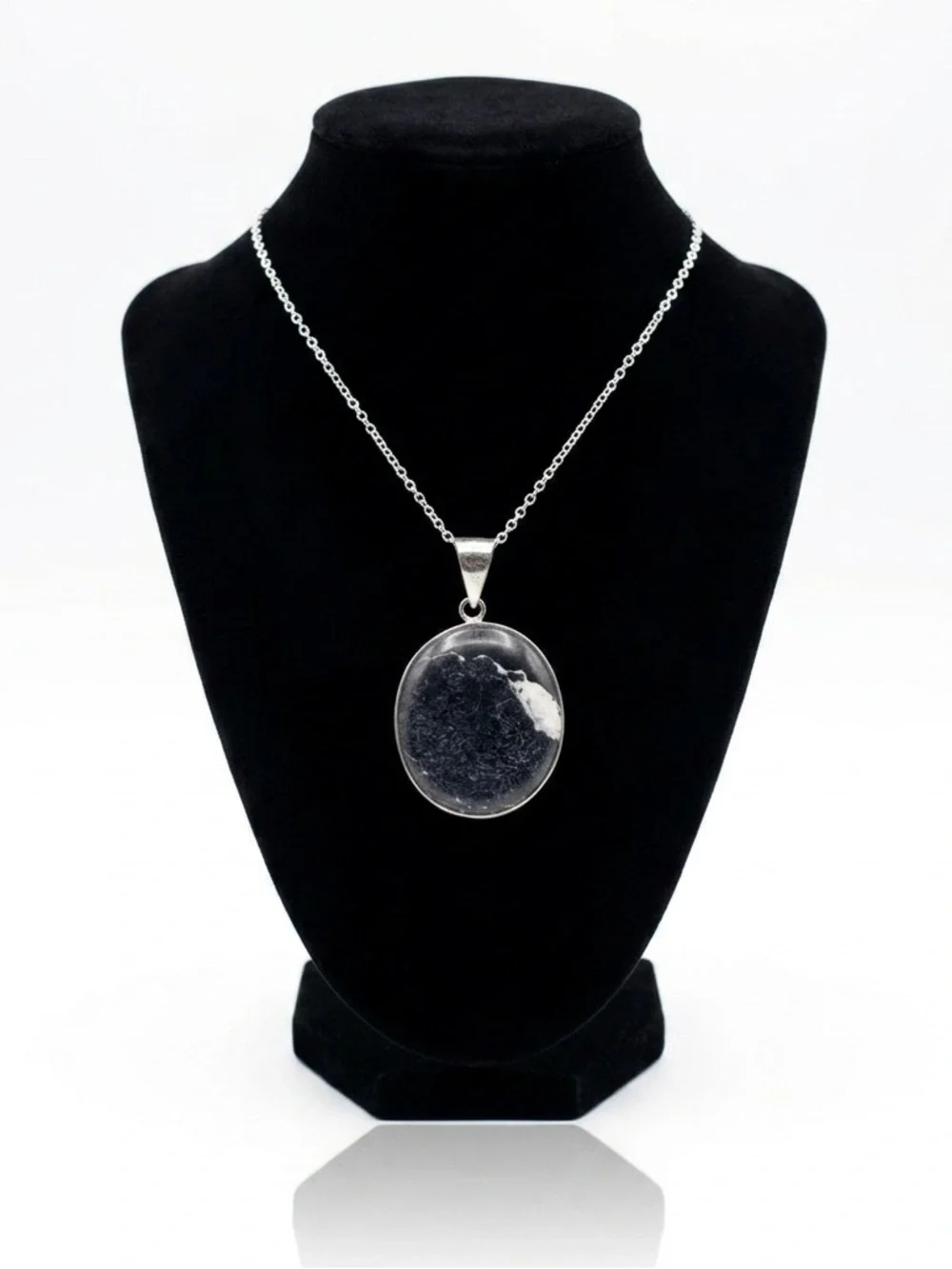 New Artisan Septarian Dragon Stone 925 Sterling Silver Black White Necklace OOAK